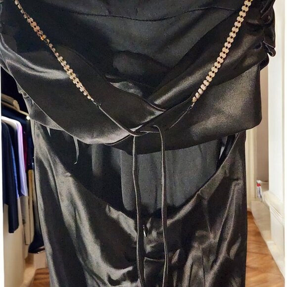 Windsor Black Satin Mermaid Gown Size 5/6 – Strapless Ruched Prom Formal Dress - Picture 5 of 13